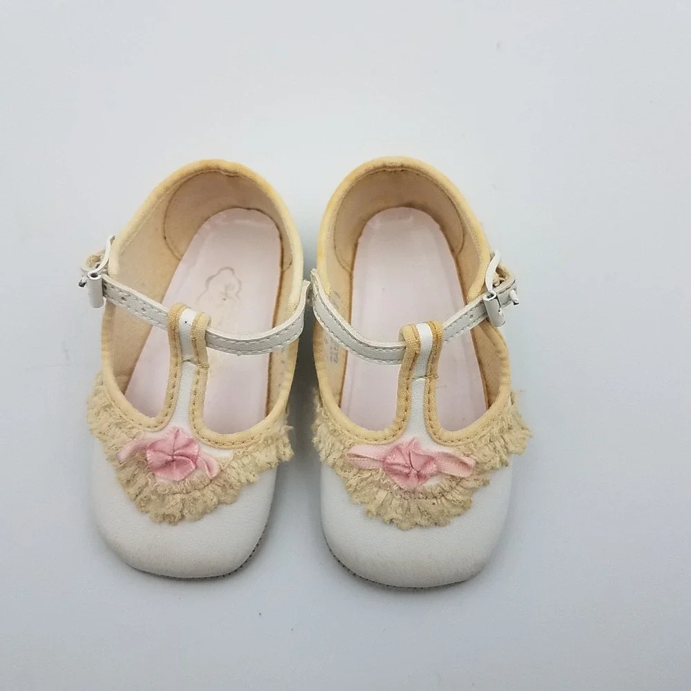 Vtg Lullaby Baby Girl Infant Dress Shoes White Leather‎ Look Toddler Size 2 Lace